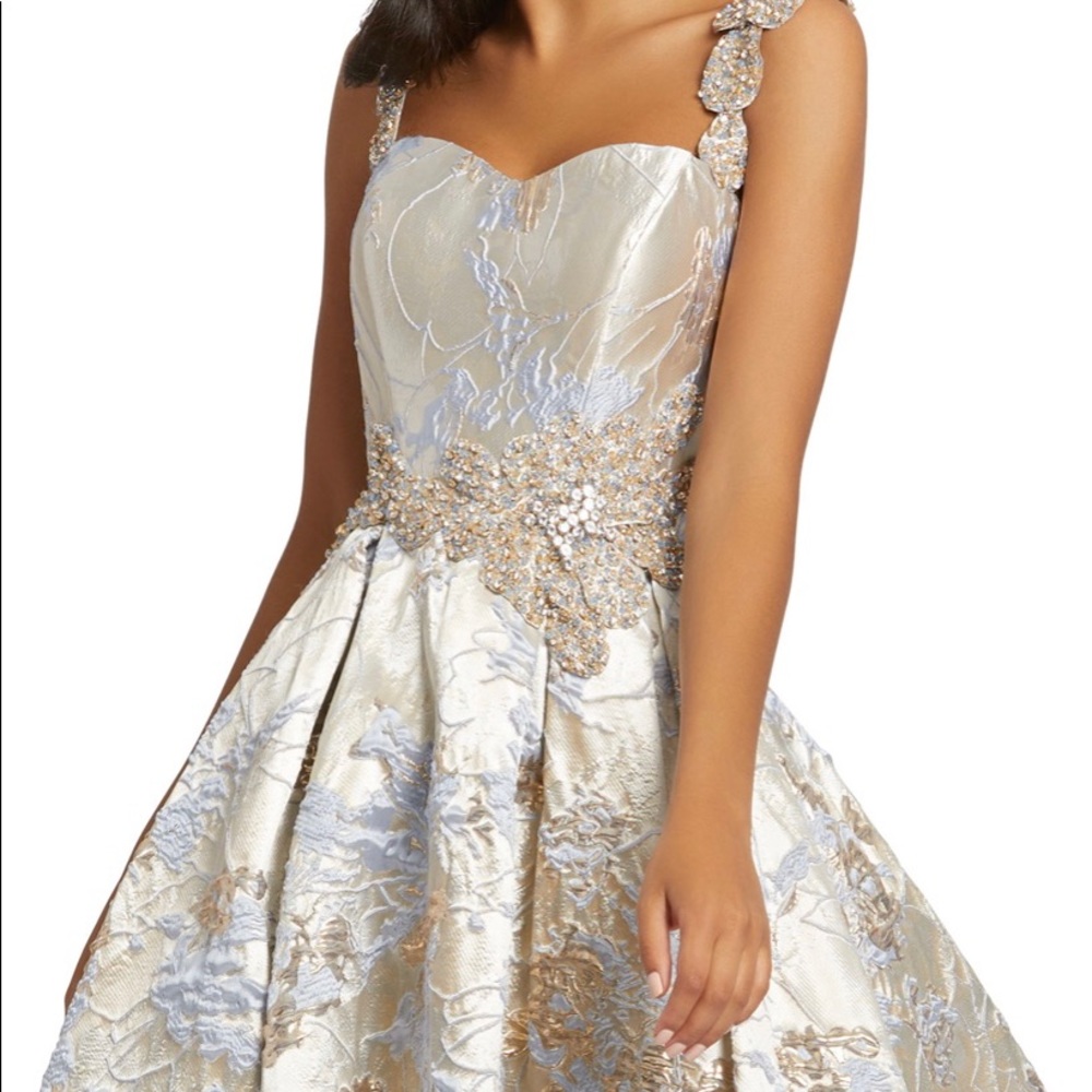 Mac Duggal Short Poofy Dress Blue and Silver